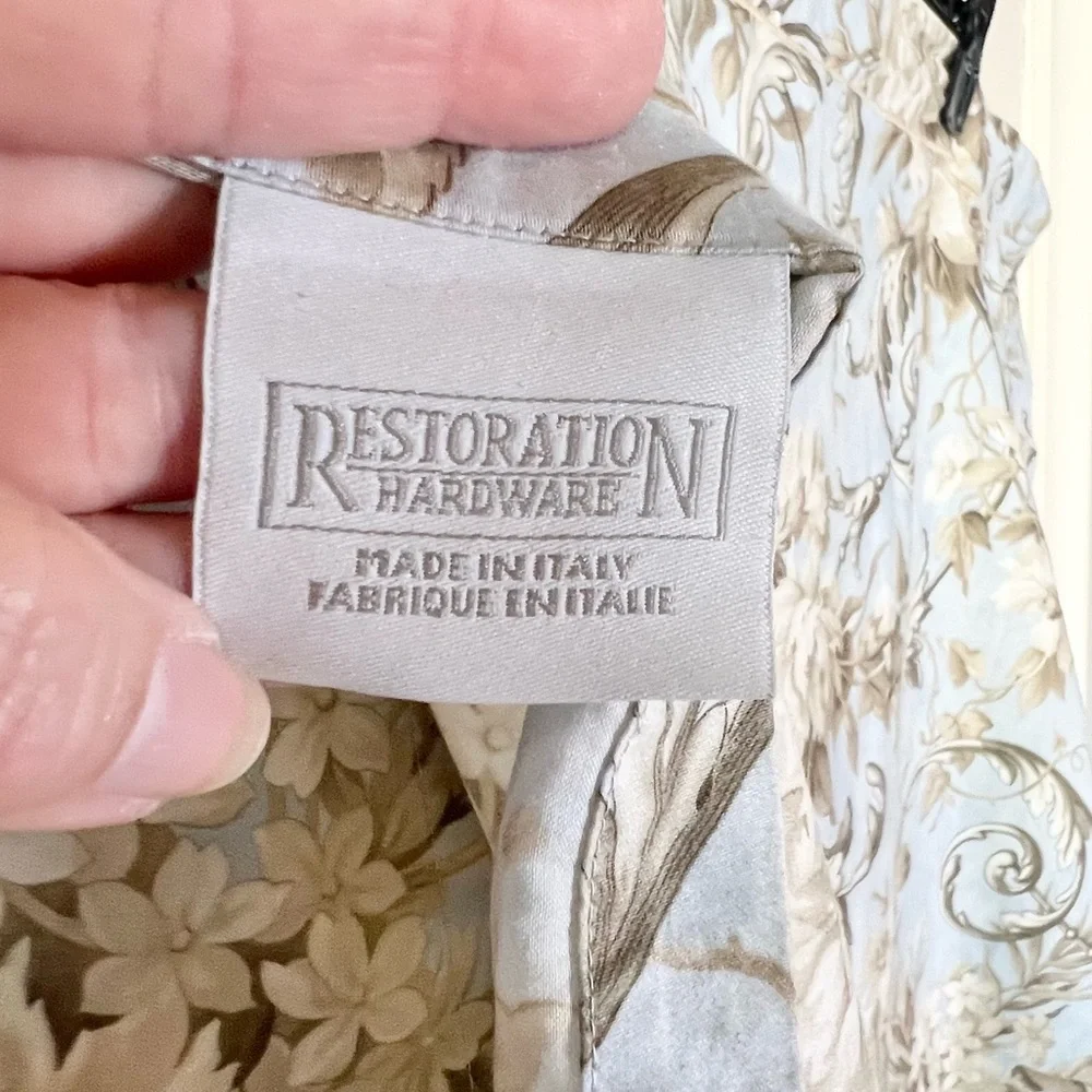 Restoration Hardware Italian Floral Shams French Blue Taupe 100% Cotton Set of 2